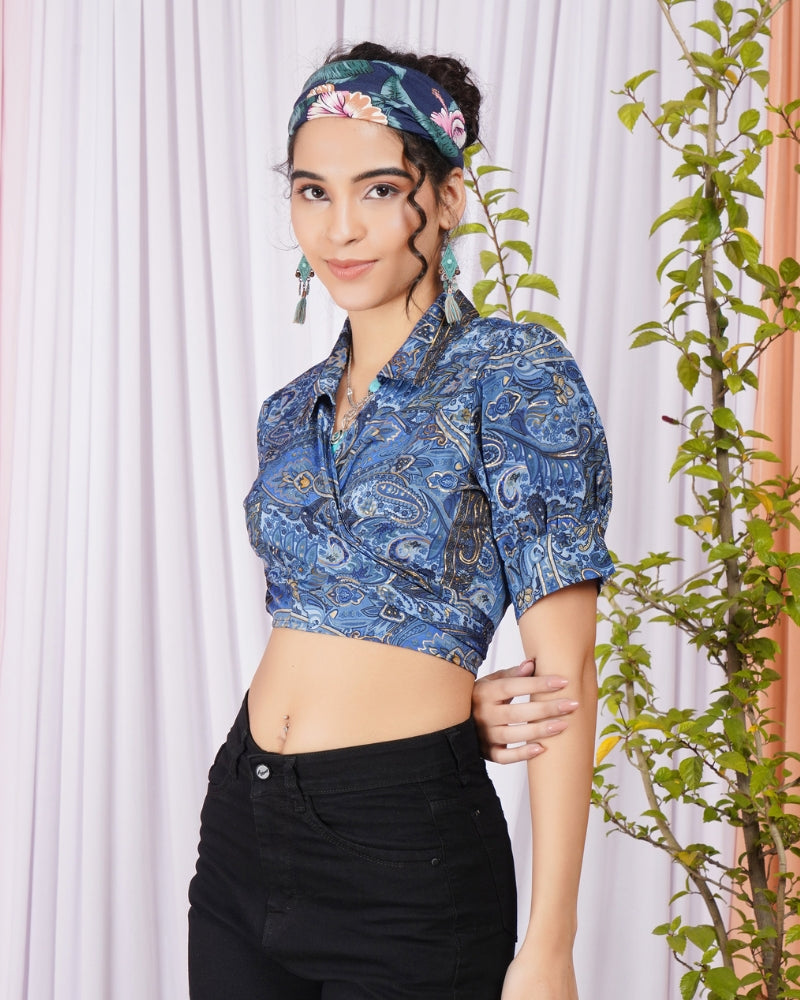 Vierra blue-dusk wrap collar top