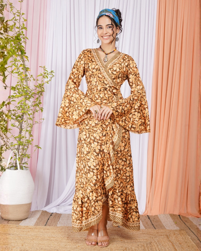 Elowen honey ochre wrap maxi dress