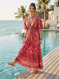 Raspberry rose tiered maxi dress