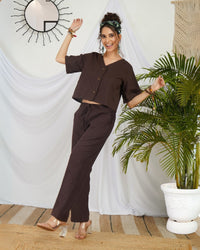Selesta mocha brown cotton co-ord set