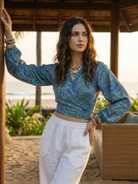 Soraya seafoam paisley boho wrap top