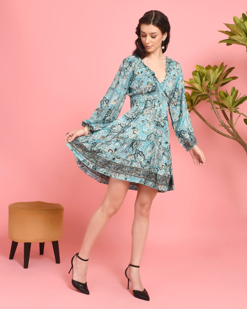 Lyra Ice gold paisley mini dress