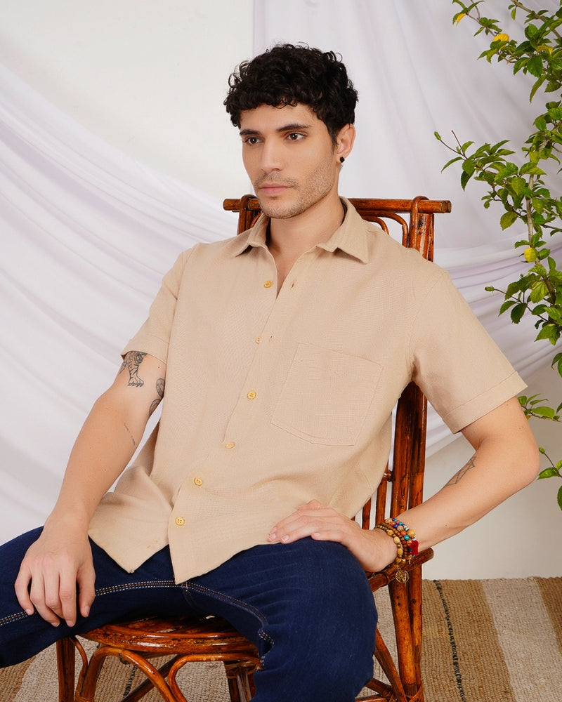 Arlo sandstone organic cotton shirt