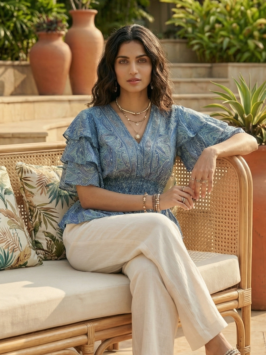 Lumae ocean paisley peplum top