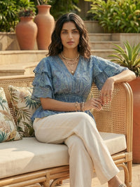 Lumae ocean paisley peplum top