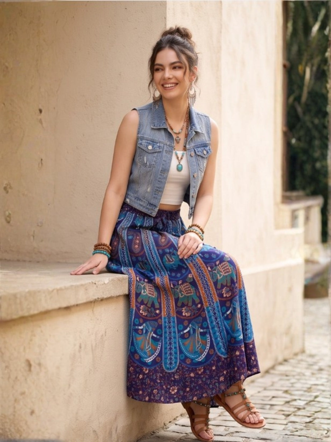Midnight tide bohemian skirt