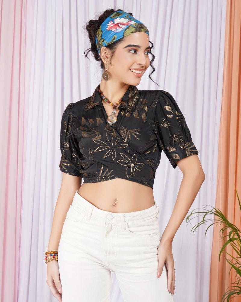 Selena onyx wrap collar top