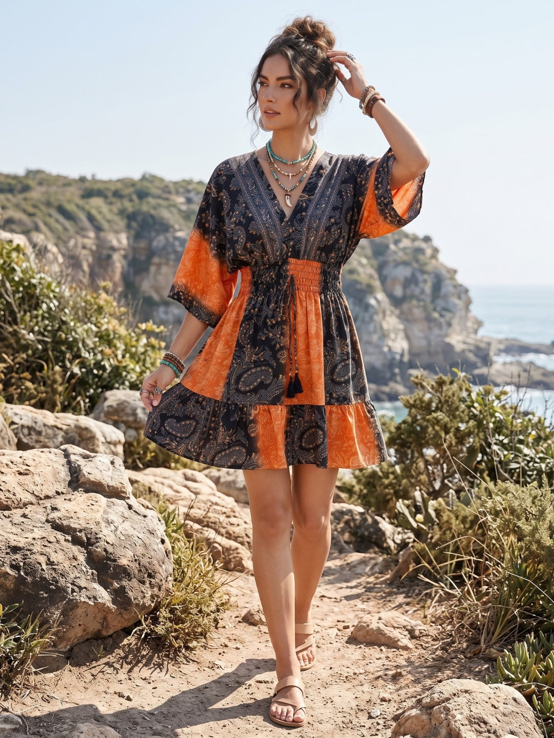 Cosette sunset noir boho mini dress