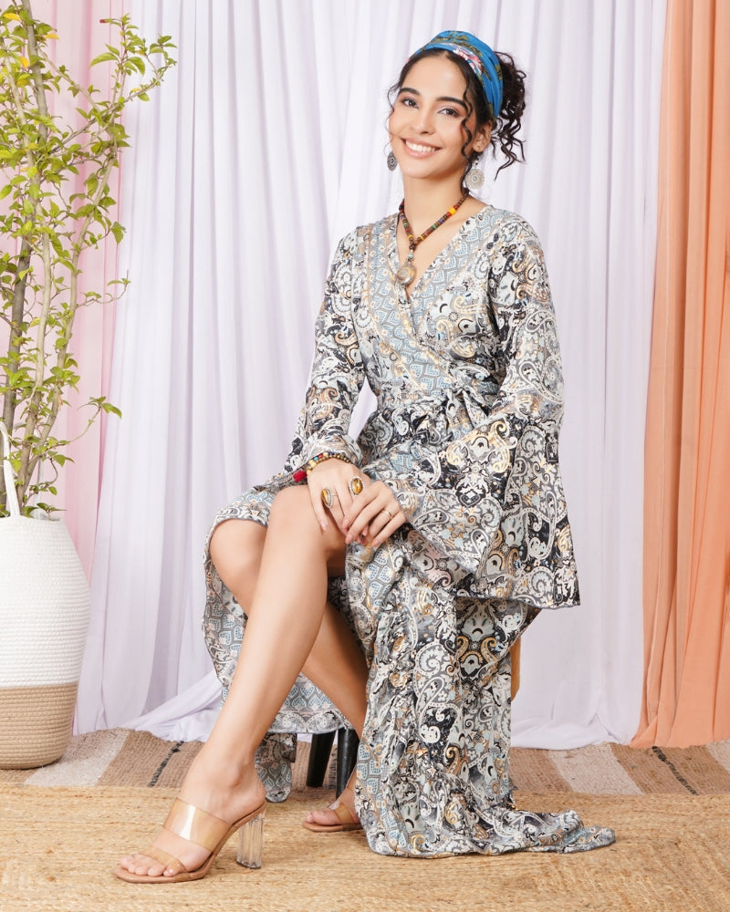 Linaya mist grey wrap maxi dress