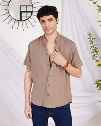 Keaton sandstone drift mandarin cotton shirt