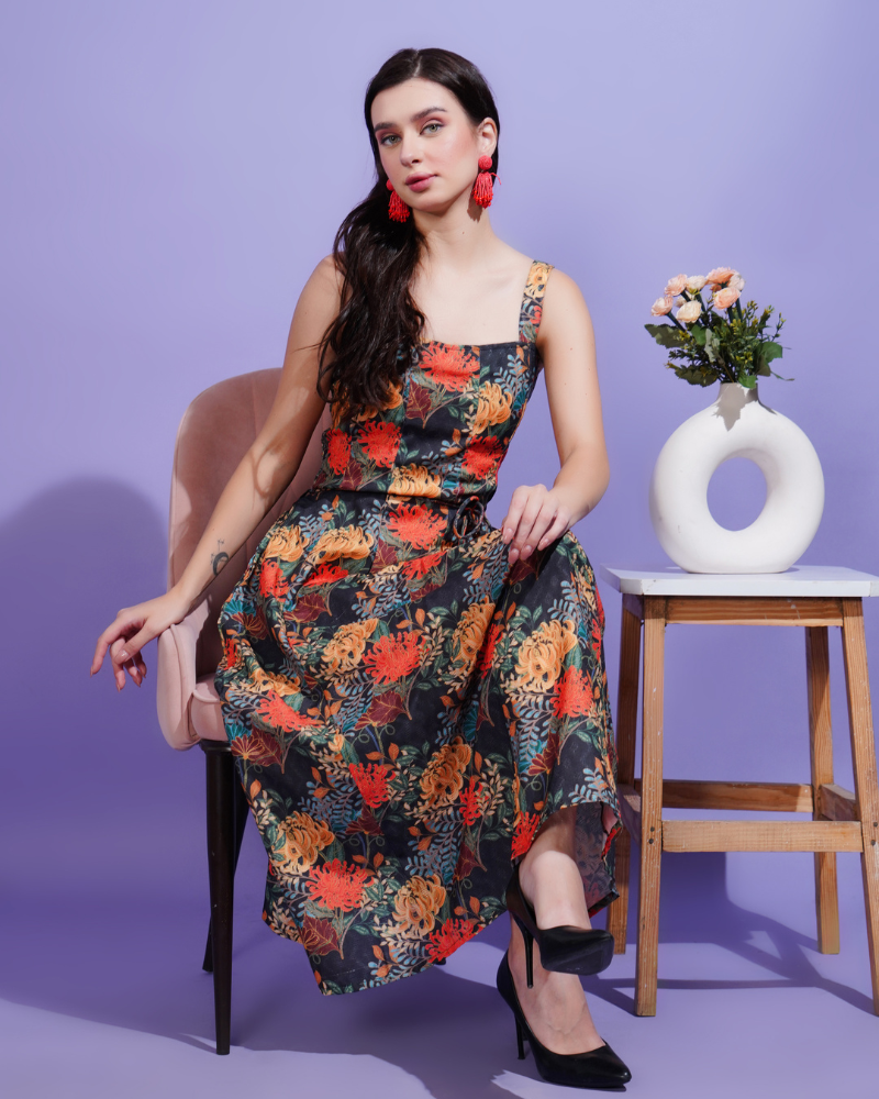 Midnight blossom midi dress