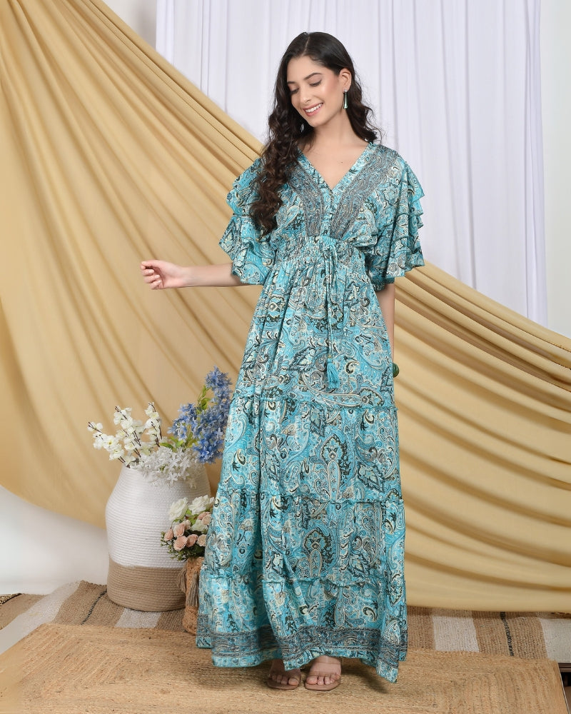 Elowen azure tiered maxi dress