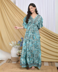 Elowen azure tiered maxi dress