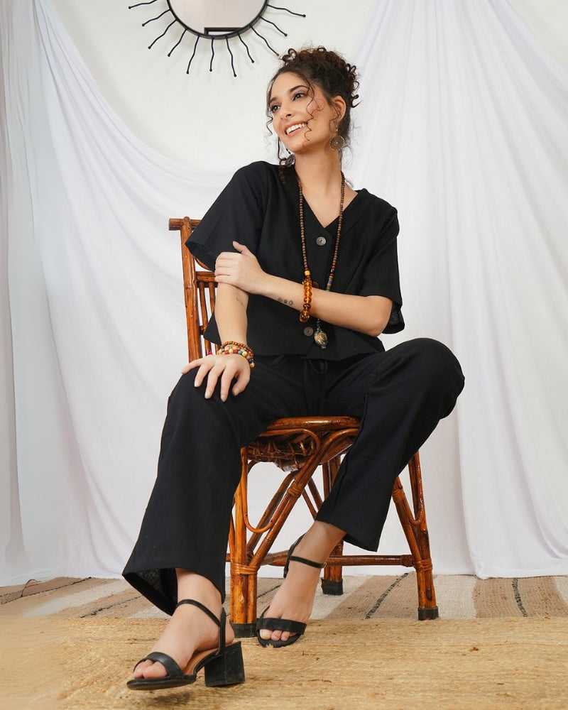 Evadne raven black cotton co-ord set