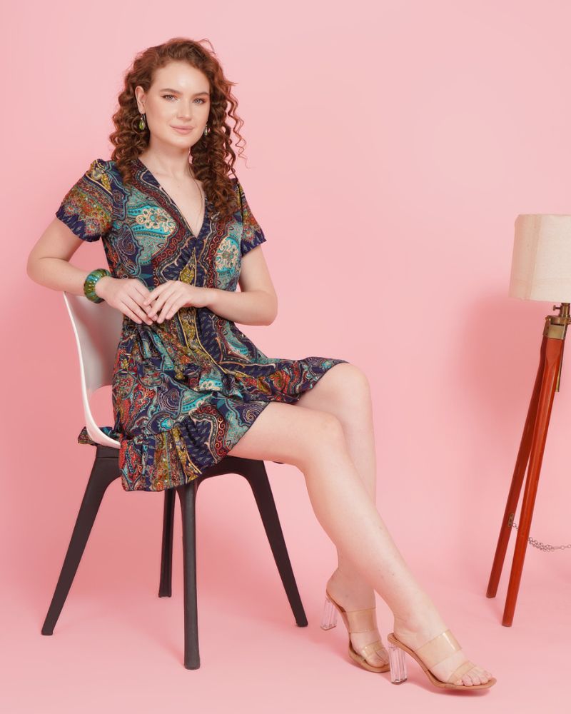 Talia paisley glow mini angrakha dress