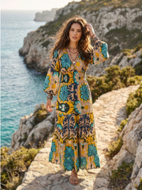Turquoise marigold boho maxi dress