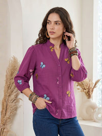 Elodie wild berry embroidered boho shirt