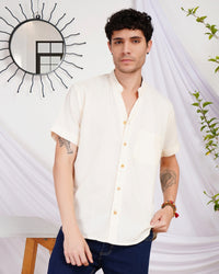 Keir ivory breeze mandarin cotton shirt