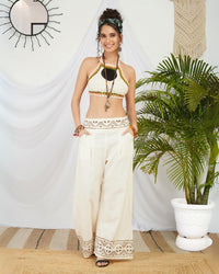 Moon ivory wide leg cotton trouser