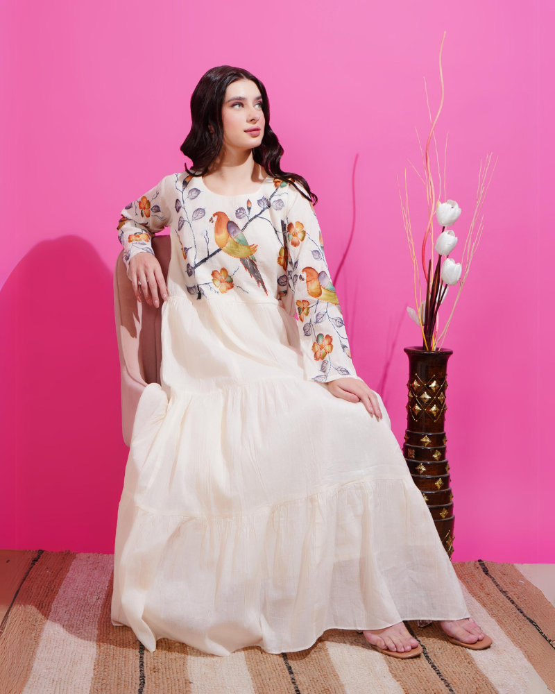 Tropical whisper hand-painted maxi dress