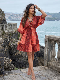 Elowen coral merlot boho mini dress