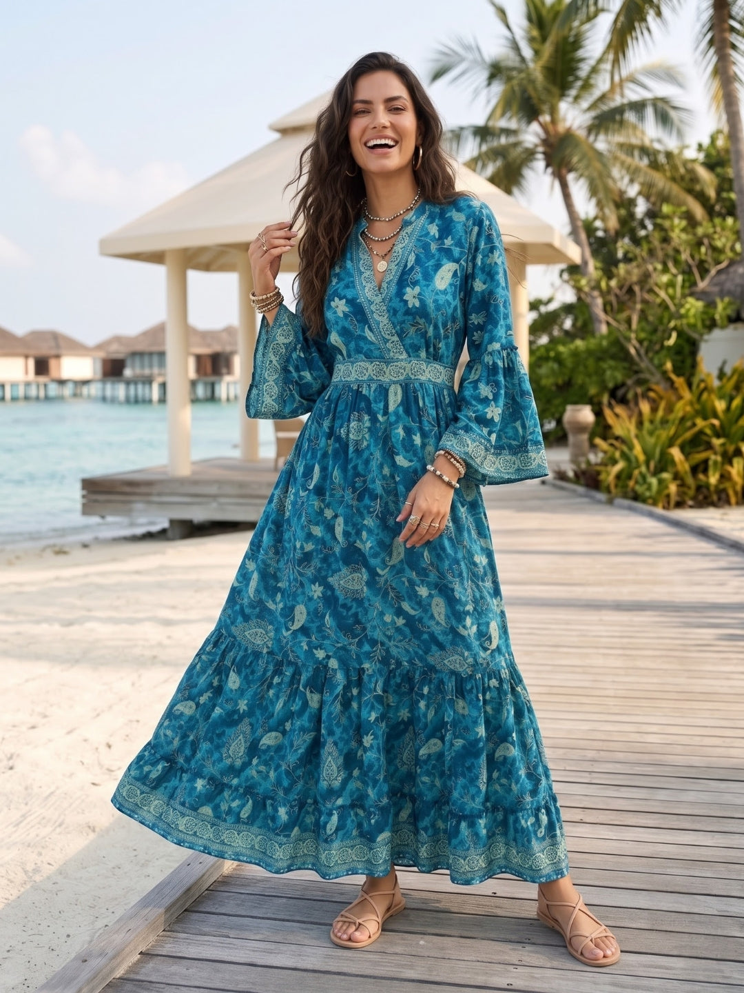 Blue riviera bohemian maxi dress