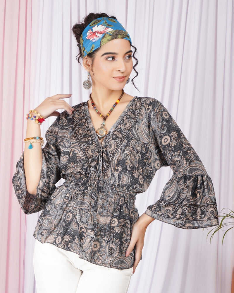 Moonlit paisley boho peplum top