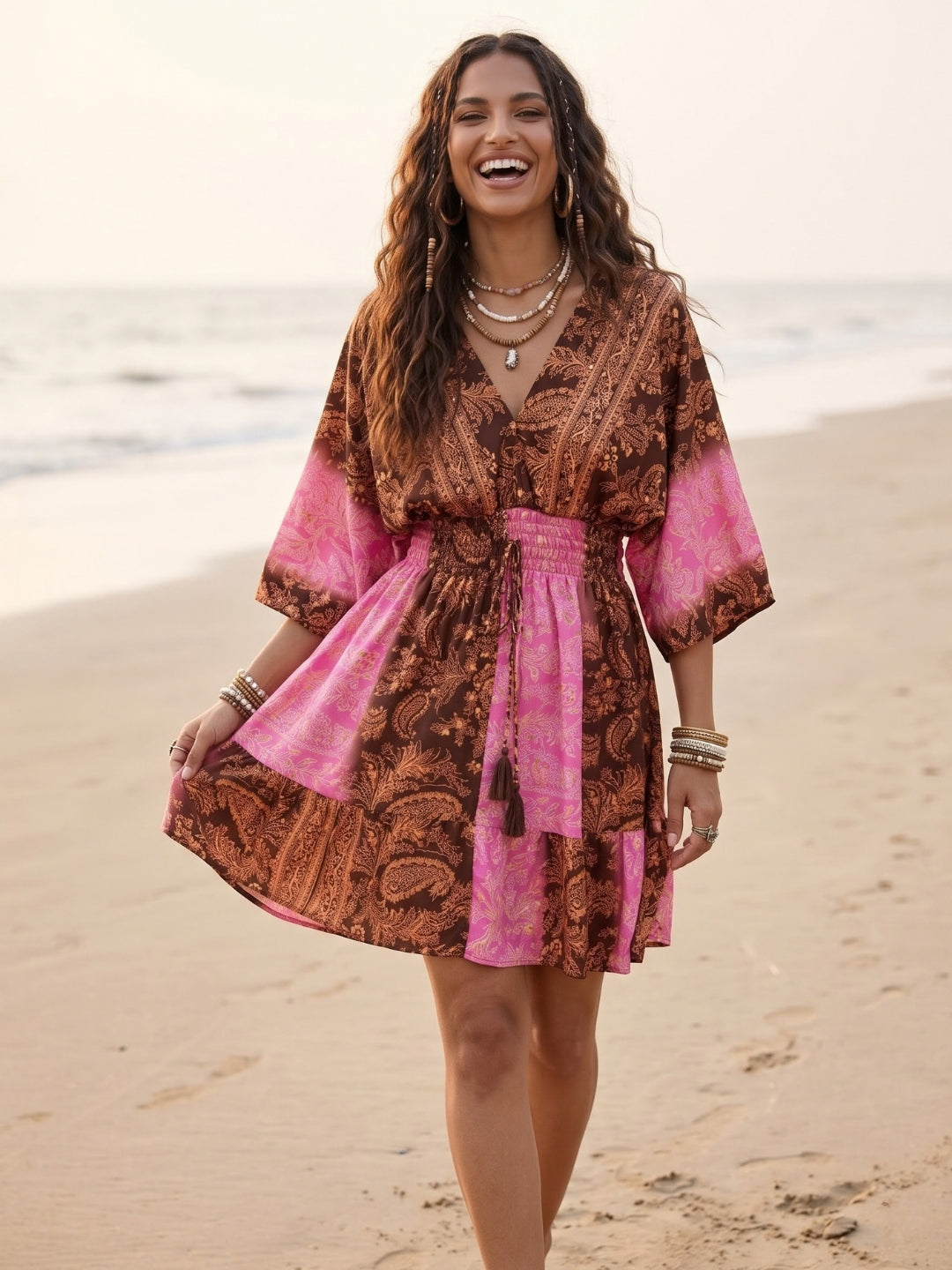 Rosalie cocoa pop boho mini dress