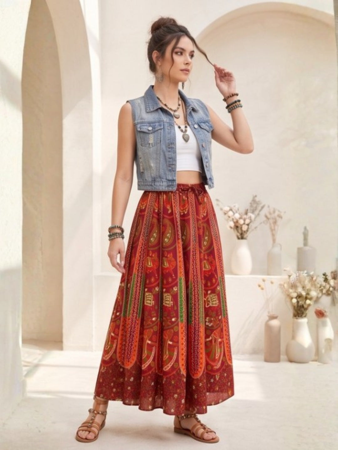 Rustic ember boho maxi skirt