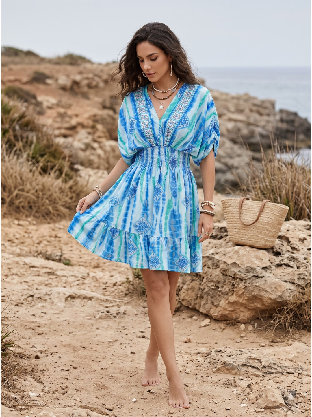 Ocean mist foil boho mini dress