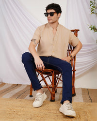 Calder sand mist mandarin cotton shirt
