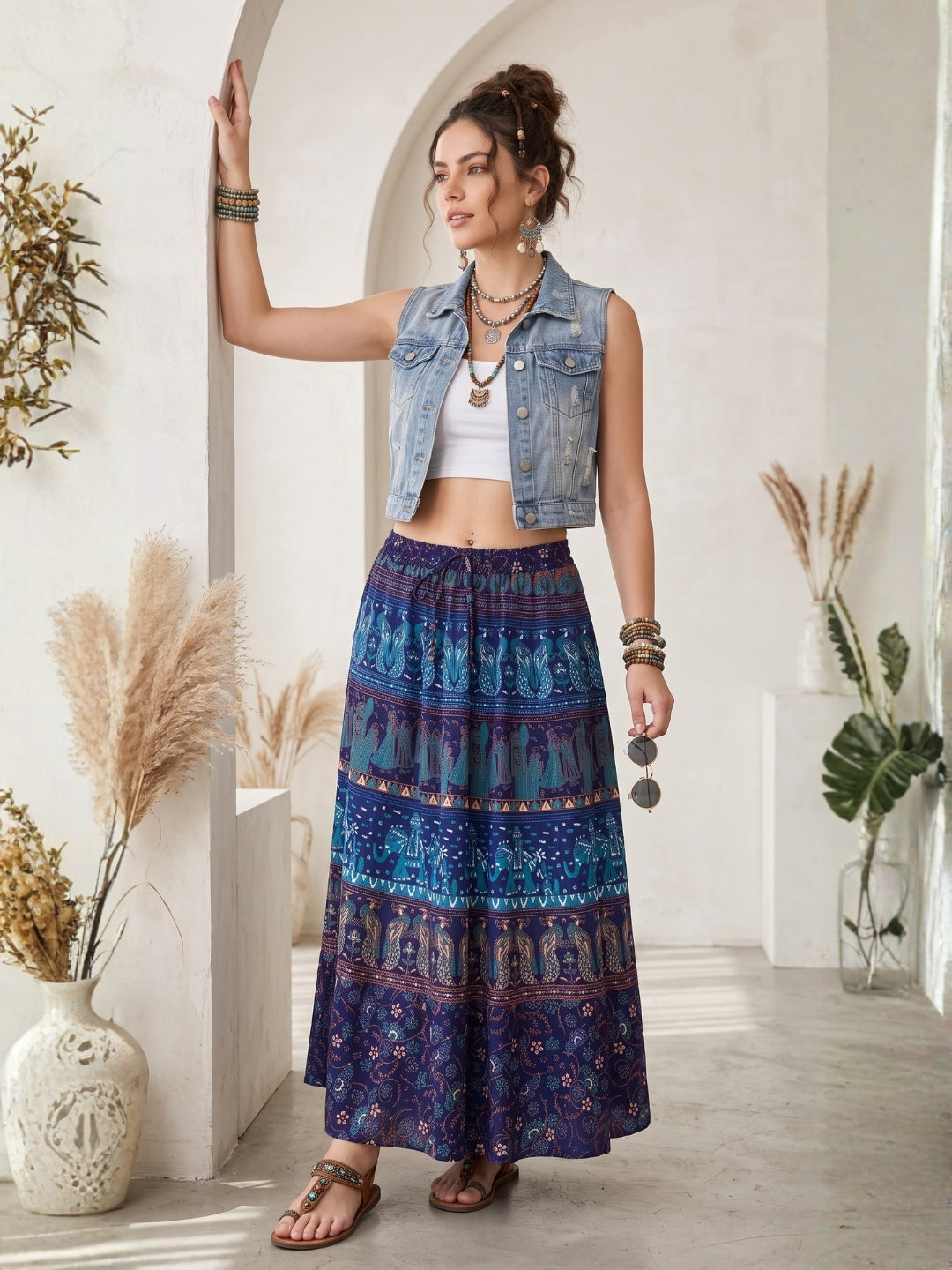 Azure spirit boho maxi skirt