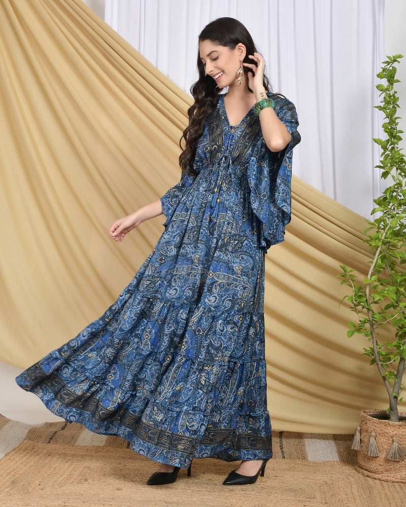 Marina midnight foil maxi dress