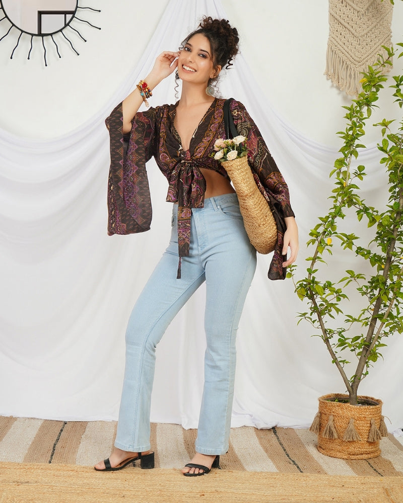 Marisela plum boho tie top