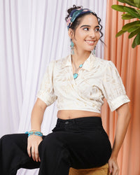 Liora soft-ivory collar wrap top