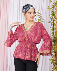 Marisela berry-bloom peplum top