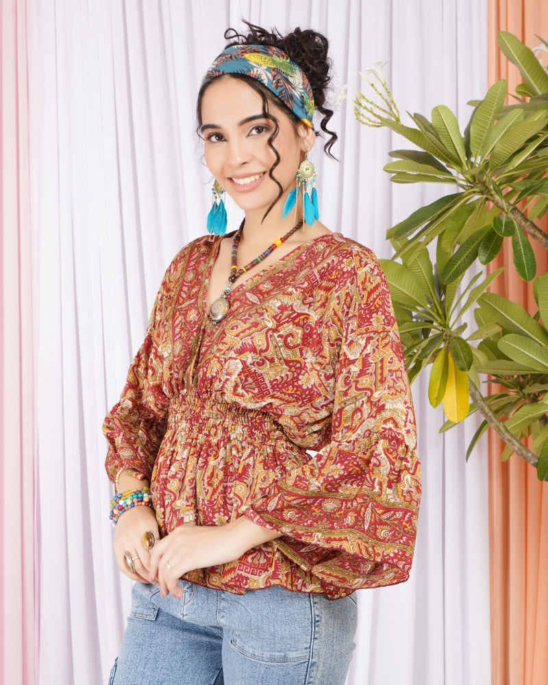 Marchelle ember bloom peplum top