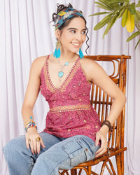 Raspberry glow spaghetti top