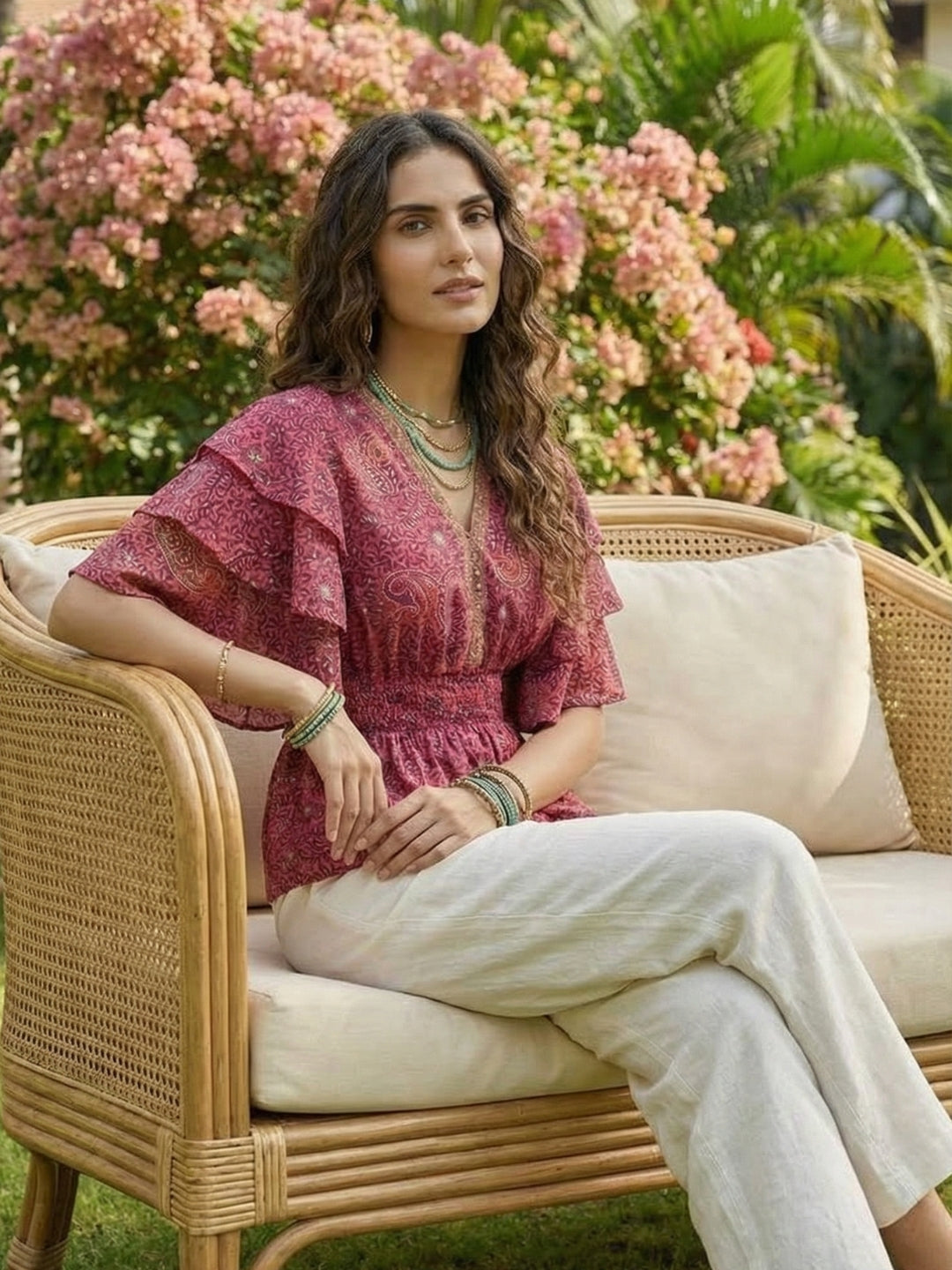 Talise rosewood paisley peplum top