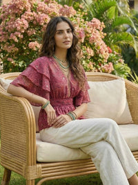 Talise rosewood paisley peplum top