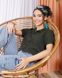 Maribel moss cuban collar cotton top