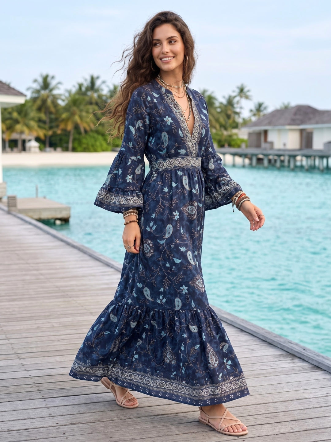 Mystic ocean bohemian maxi dress