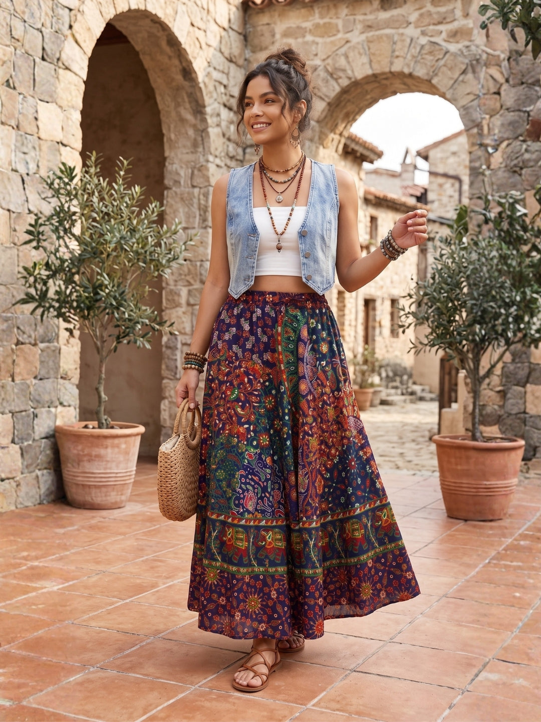 Forest ember boho maxi skirt