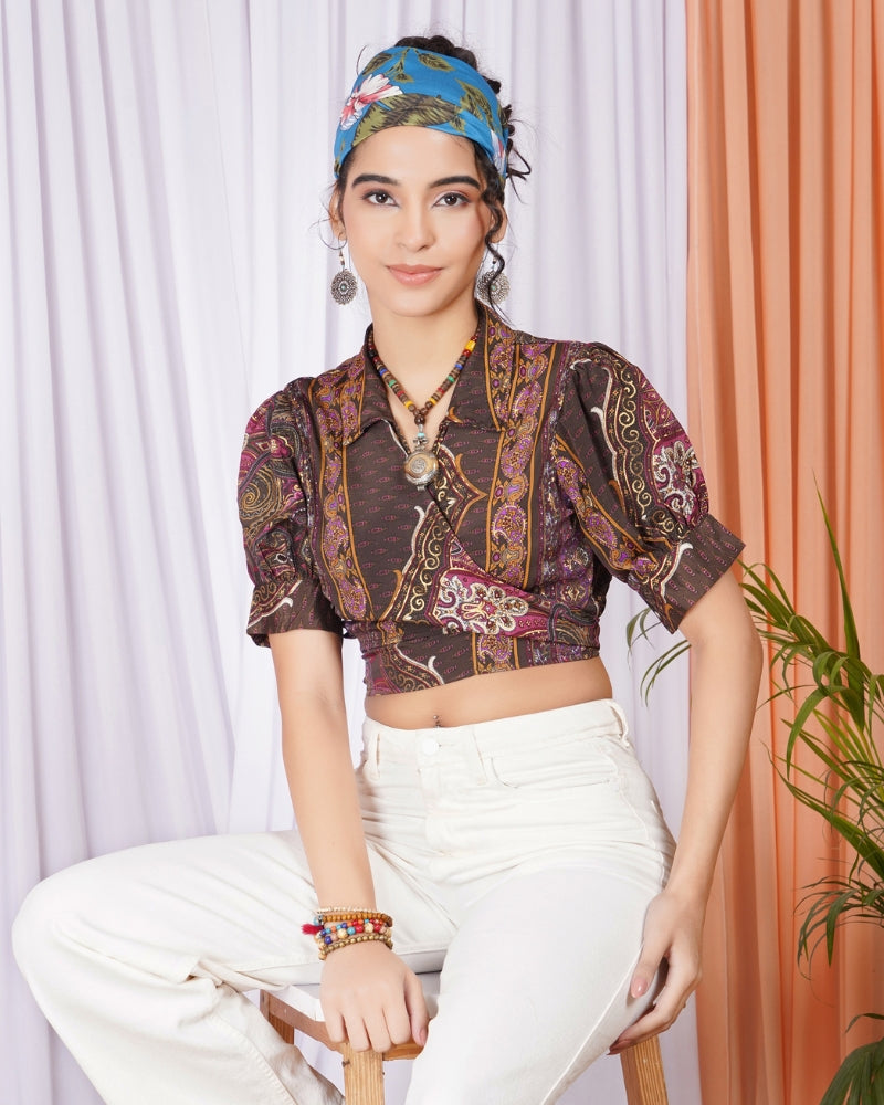 Elowen plum collar wrap top