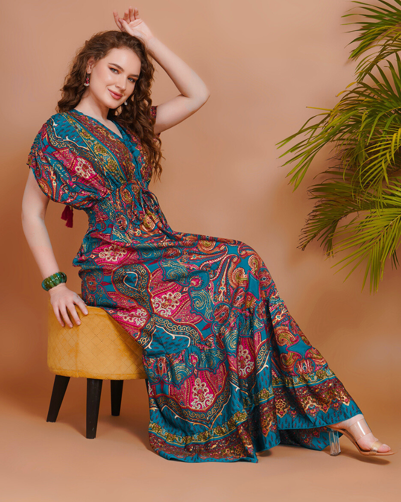 Maira peacock bloom maxi dress
