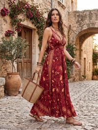 Célestine scarlet boho maxi dress