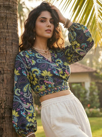 Maribel indigo petal boho wrap top