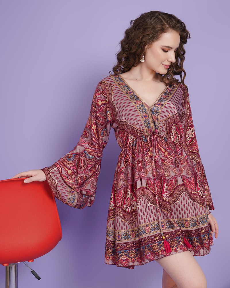 Blossom haze paisley short dress