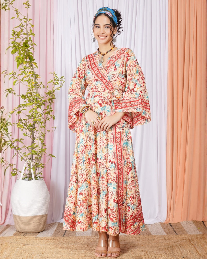 Elysia coral bloom wrap maxi dress