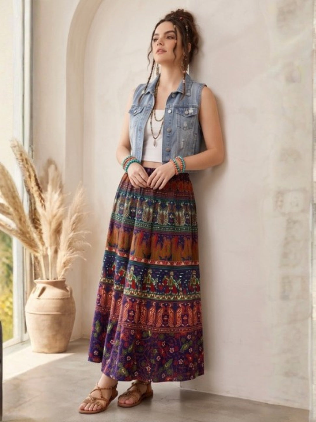 Autumn tapestry boho maxi skirt